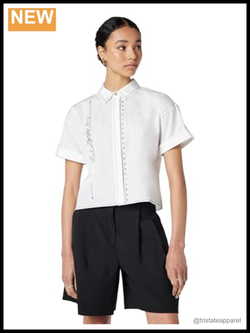 Karl Lagerfeld Women's Whimsical Tape Measure Blouse 100% Cotton